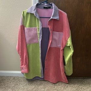 Green, Purple, and Pink jacket.